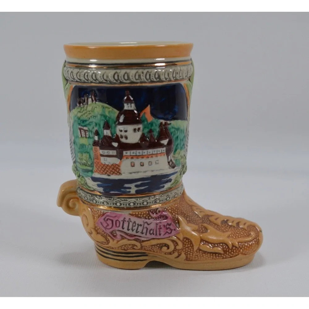 Vtg German Ceramic‎ Boot Shaped Beer Stein Mug Hopfen u. Malz Gotterhalt's 5